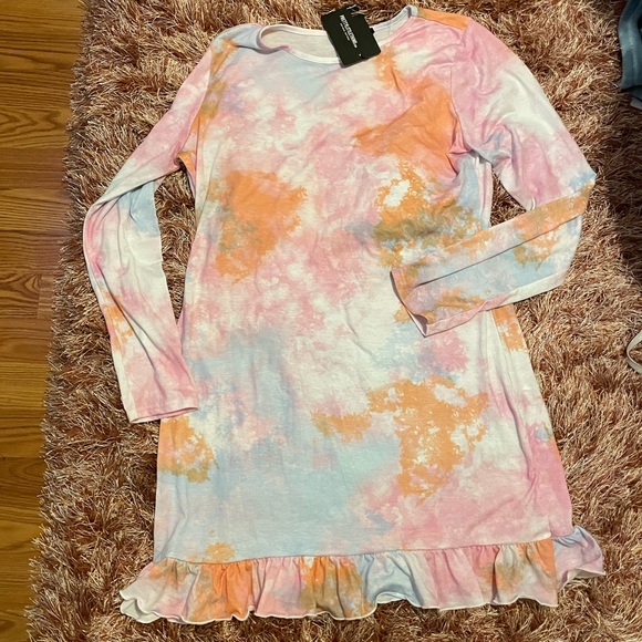 PLT Plus Orange Tie Dye Long Sleeve Frill Hem Shift Dress Sz.16 US Worn Once - Picture 6 of 6